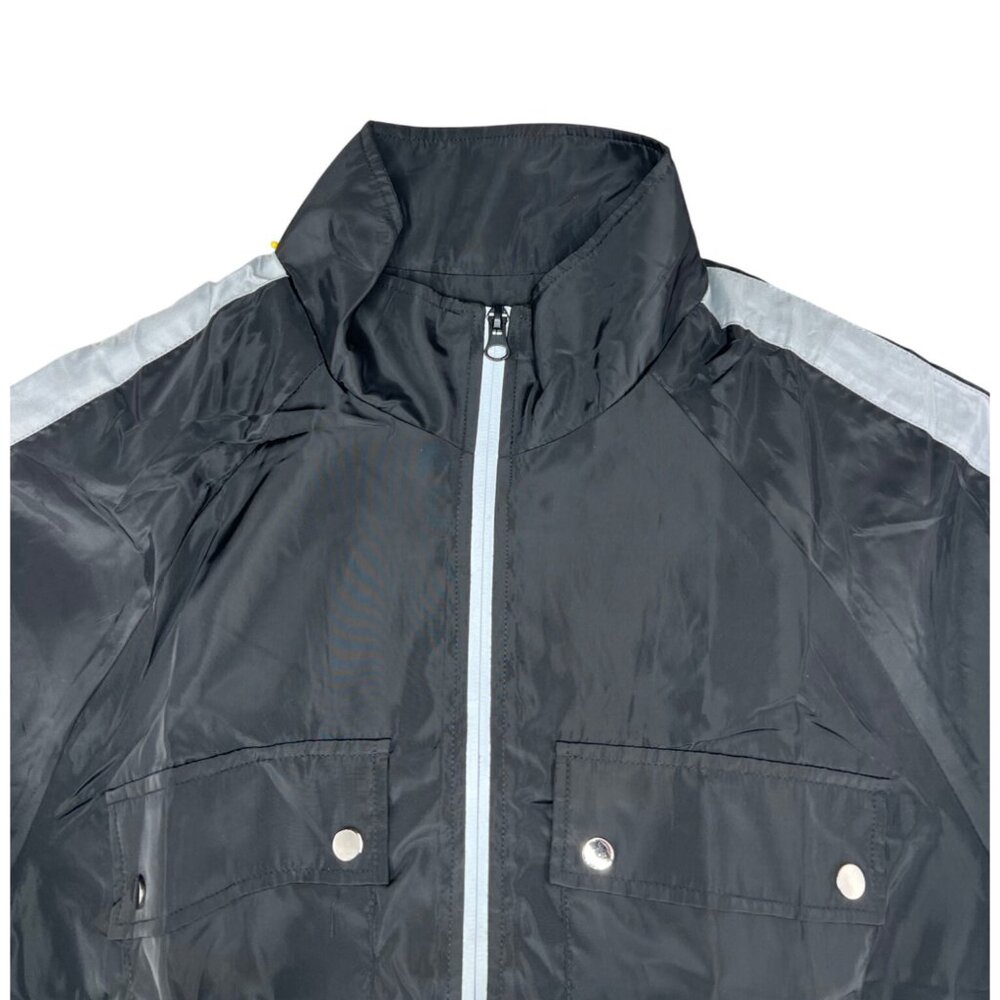 Cest Toi Cropped Black Nylon Jacket With Reflective Stripes & Zippered Front M - Picture 7 of 15